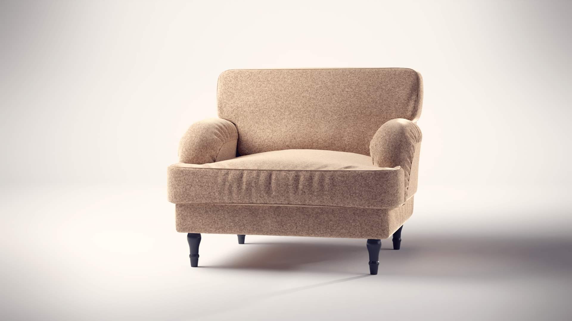 3D Rendering eines IKEA Sessels in weißem Studio als Produktgrafik für eCommerce